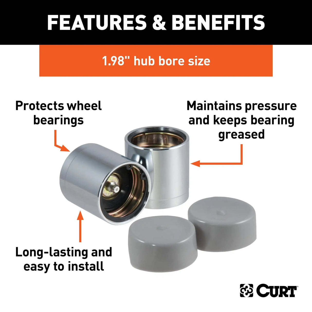 CURT Trailer Wheel Bearing Protectors and Dust Covers - Chrome