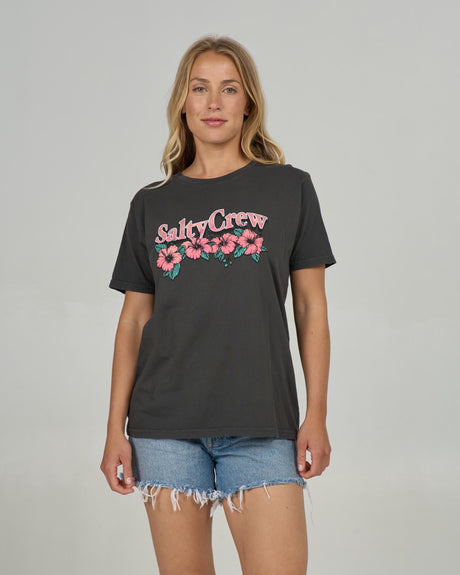 Front view of the Vacation Boyfriend Tee - Charcoal. 