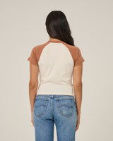 Back view of the Drive To The Sea Raglan Tee - Mocha. 