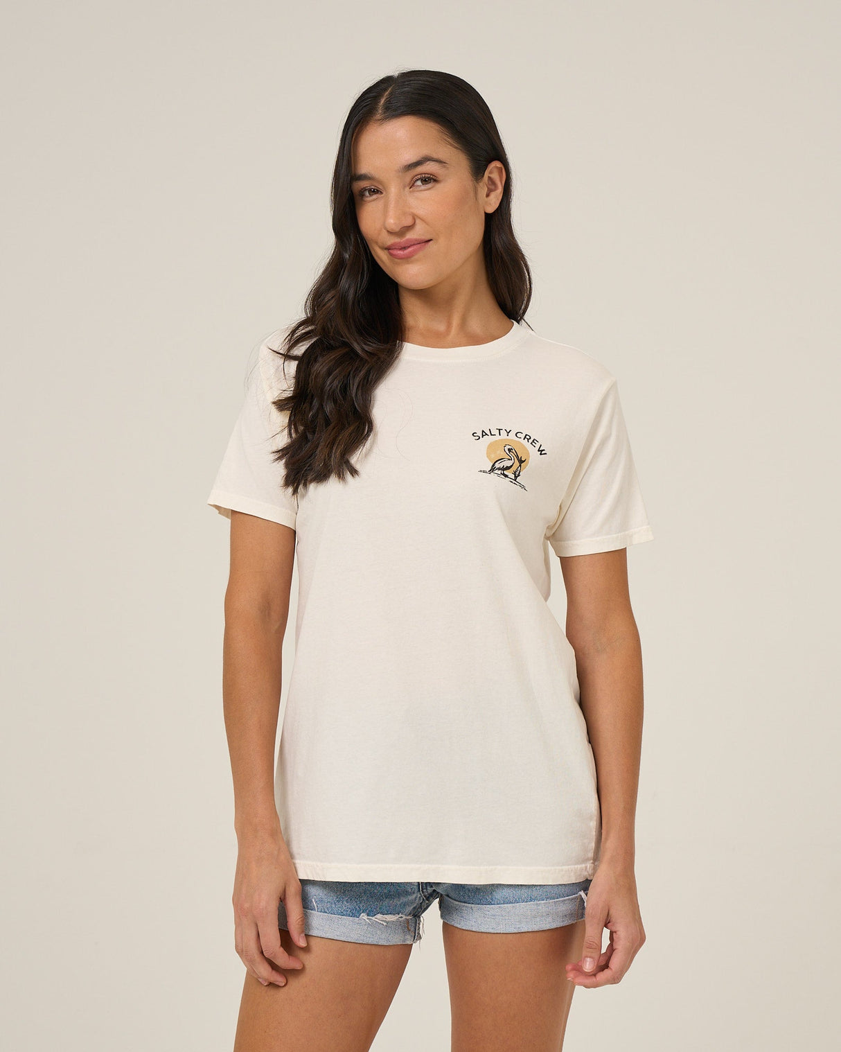 Front view of the Beach Hut Boyfriend Tee - Off White. 
