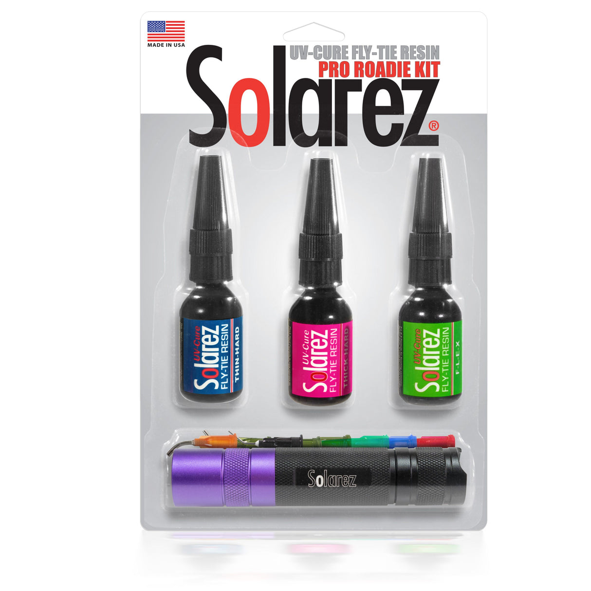 Hareline Solarez Pro Roadie Kit  0.5oz Assortment with UVA Flashlight