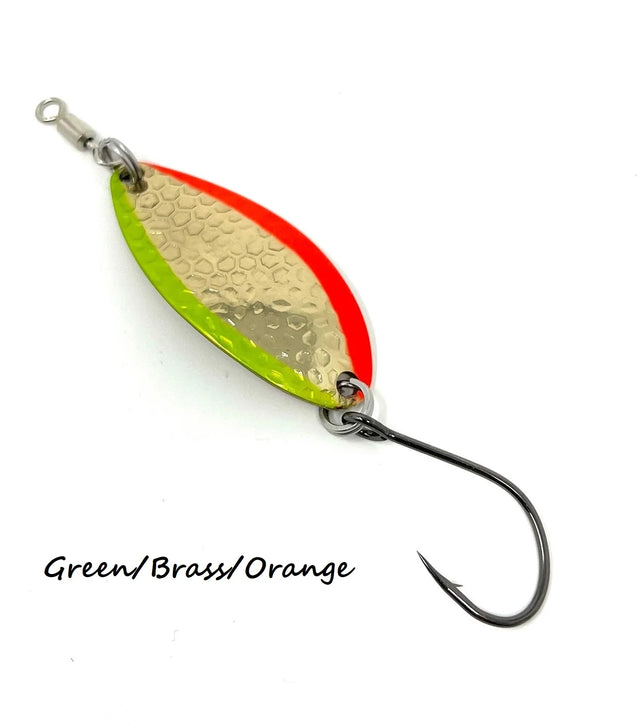 Prime Lures Oval Spoon - Green Brass Orange - 2/5oz
