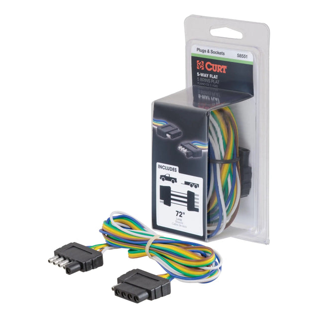 CURT 58551 5-Way Flat Connector Plug & Socket with 72-Inch Loop Wires