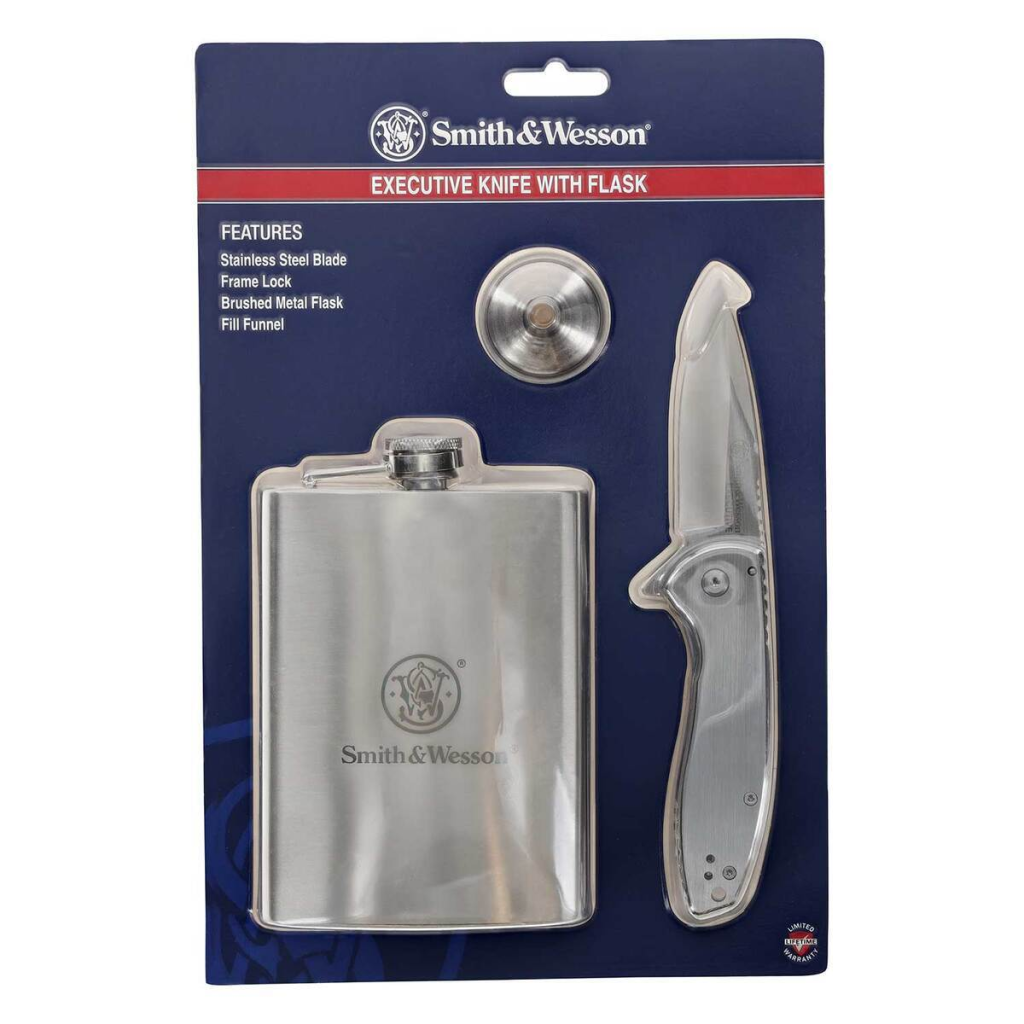 Smith & Wesson Executive Folding Knife + Flask – Gold Titanium