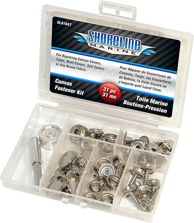 Shoreline Marine Canvas Fastener Kit in clear packaging on a white background