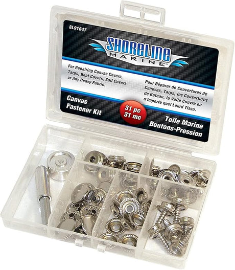 Shoreline Marine Canvas Fastener Kit in clear packaging on a white background