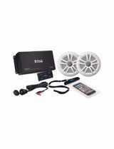 Boss 500 Watt/4 Channel Bluetooth Amplifier w/Pair Marine Speakers & USB Cable