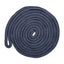 Coiled blue rope on a white background