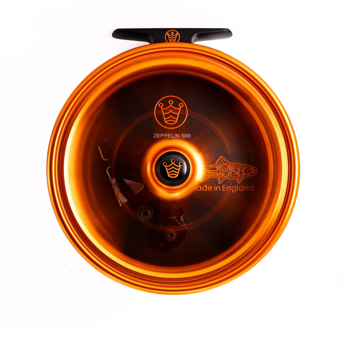 Kingpin Zeppelin 500 Bear Face Centerpin Reel - Orange & Black with Tiger handles