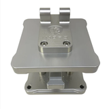 Metal mounting bracket with a logo on a white background - Blue
