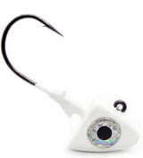 Fishing lure with a white body and black eye on a white background
