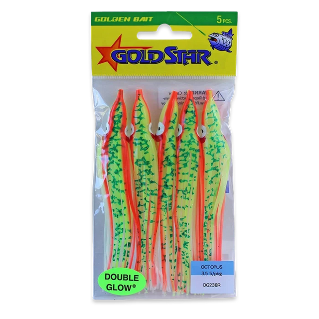 Gold Star Yamashita Octopus Hoochies 5-Pack - Chartreuse Red Racer