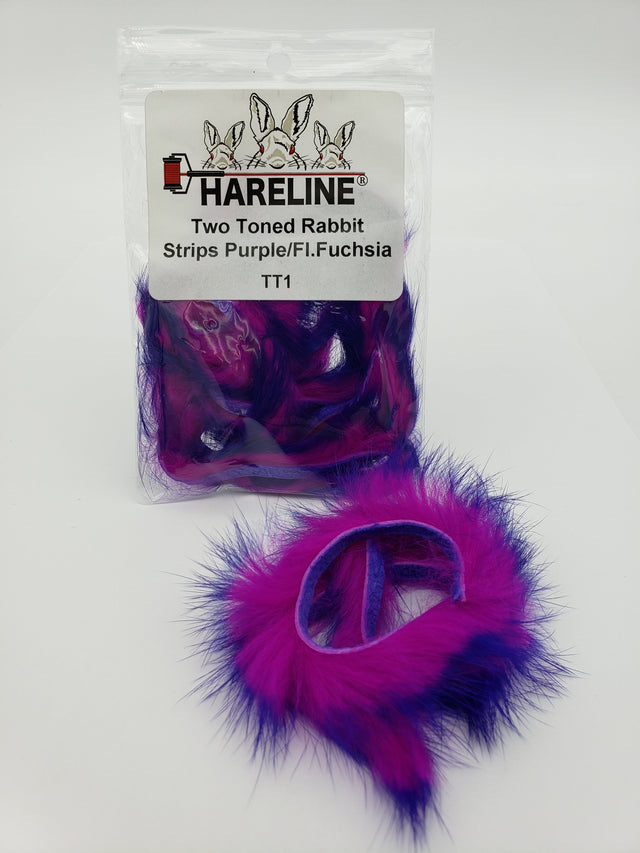 Hareline Two Toned Rabbit Strips in Purple/Fl. Fuchsia color on a white background
