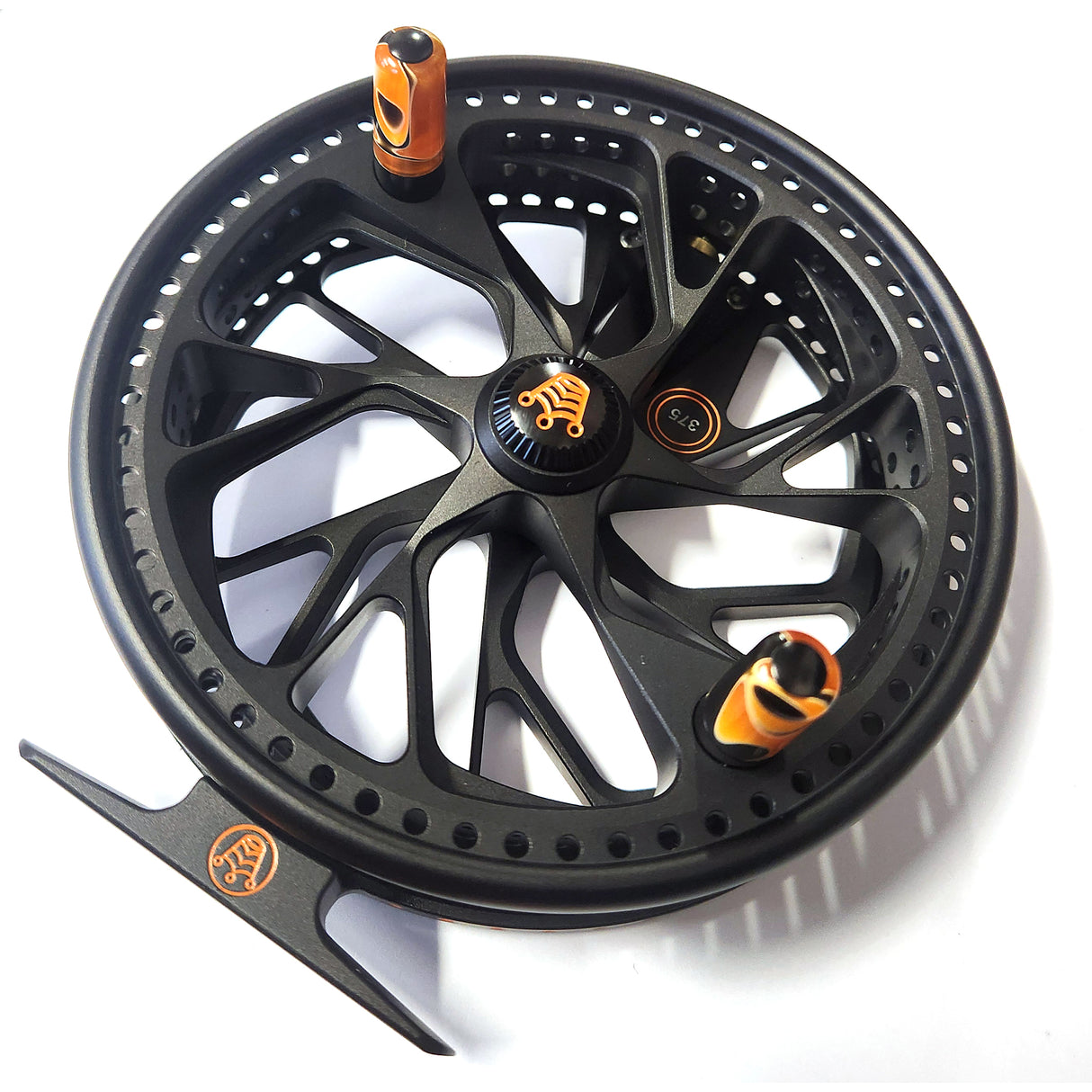 Kingpin Zodiac 500 Centerpin Reel - Black with Orange Highlights