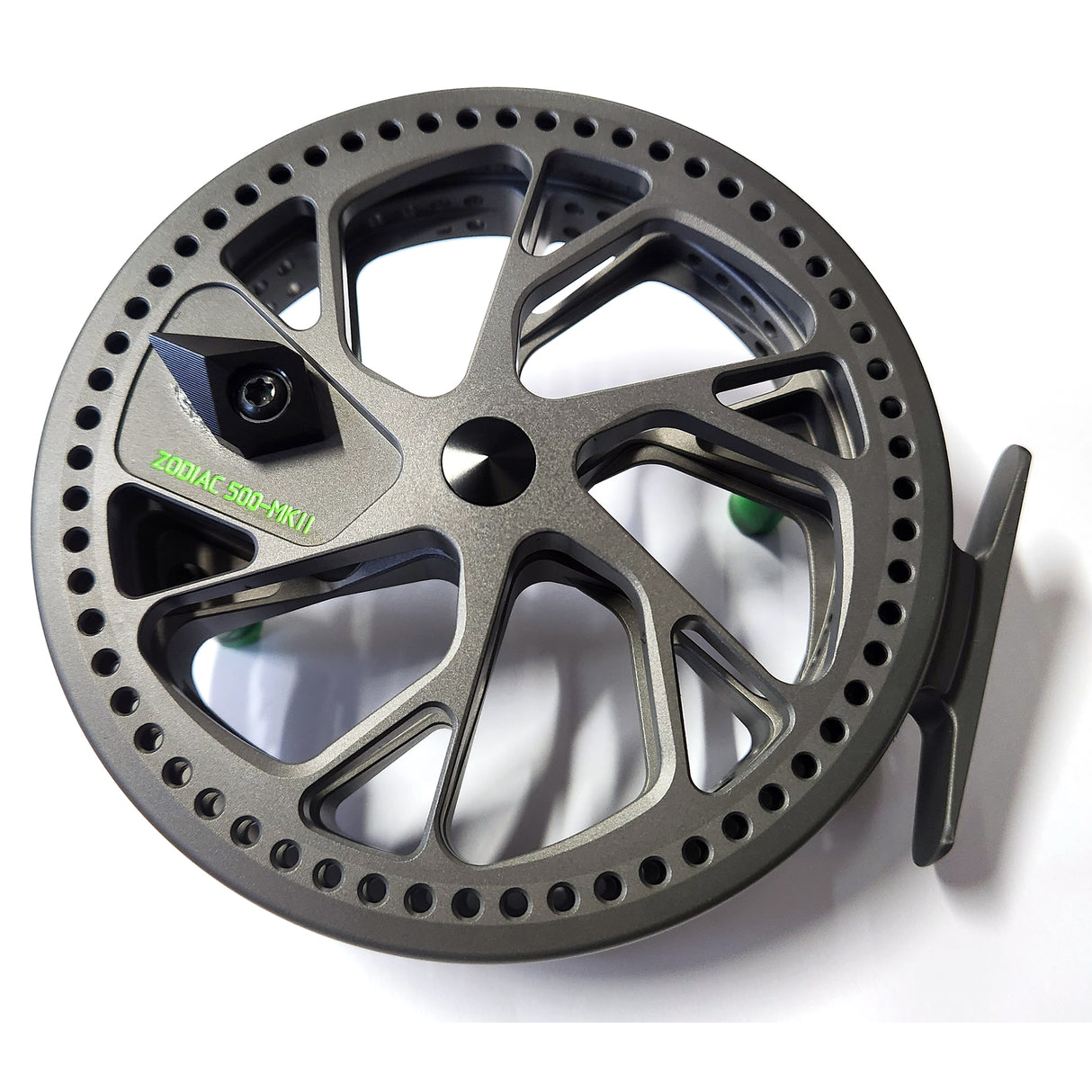Kingpin Zodiac 500 Centerpin Reel - Grey with Green Highlights