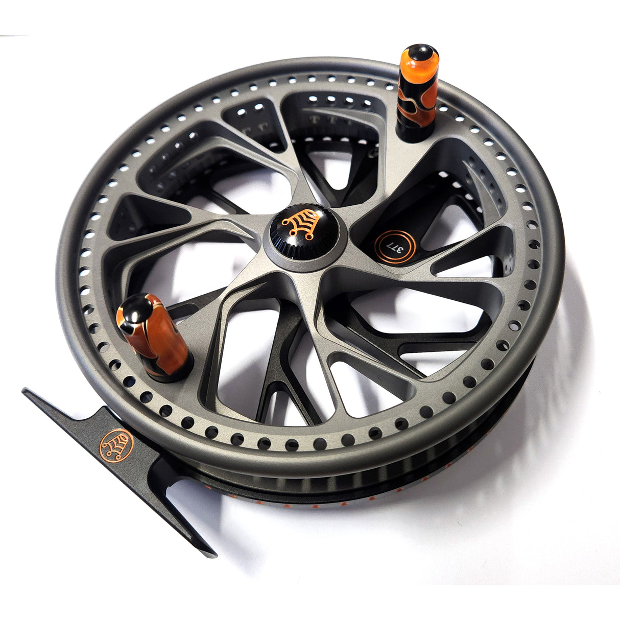 Kingpin Zodiac 500 Centerpin Reel - Gray & Black with Orange Highlights