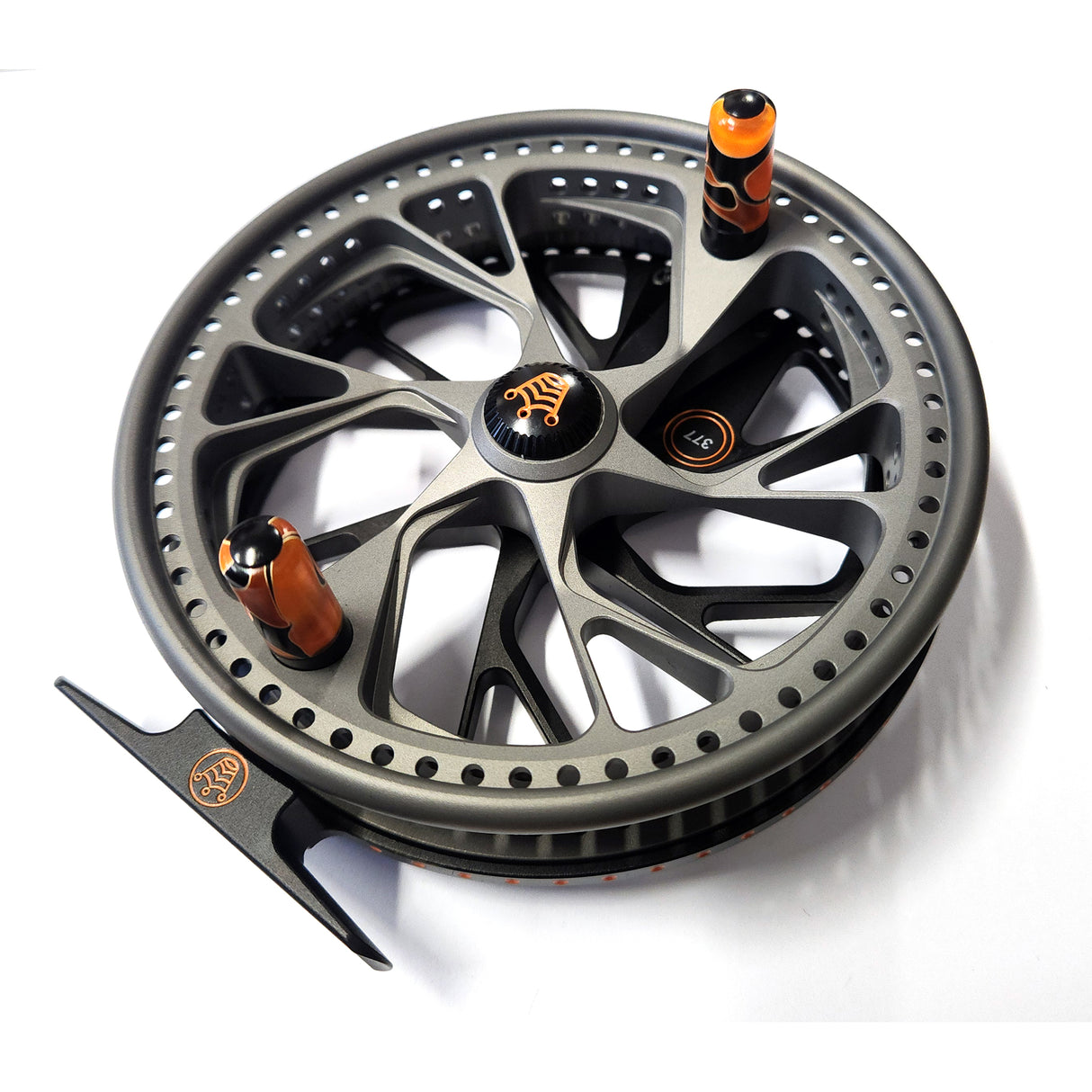 Kingpin Zodiac 500 Centerpin Reel - Gray & Black with Orange Highlights