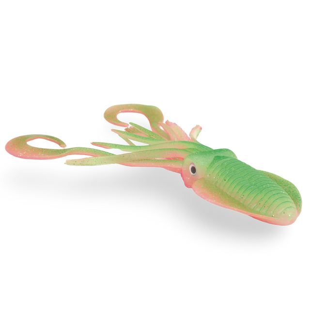 P-Line Twin Tail Squid 9" - Green/Pink Glow Glitter