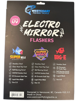 Westcoast Fishing Tackle Electro Mirror Flashers packaging with branding and product details.