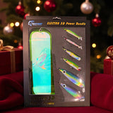 Electro 3D Power Bundle packaging with fishing lures on a festive background