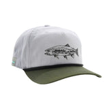 RepYourWater Grizzly Trout Unstructured 5-Panel Hat - Light Gray/Green Bill, One Size Fits Most