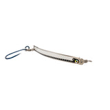 Thunder Spoon 4 inch salmon trolling spoon in silver with scale pattern, glow eye detail, stainless hardware and single siwash hook, made in BC