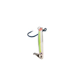 Thunder Spoon 4 inch salmon trolling spoon in silver with chartreuse stripe and red nose tip, scale pattern finish, single siwash hook and stainless swivel, made in BC