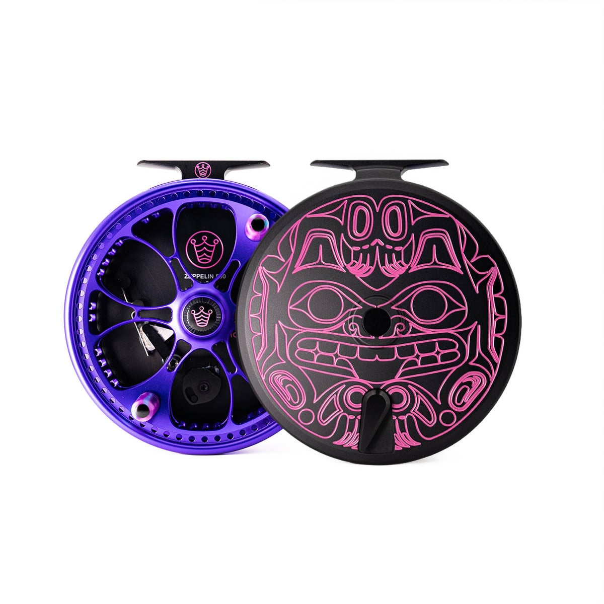 Kingpin Zeppelin 500 Bear Face Centerpin Reel - Purple & Black with CottonCandy handle