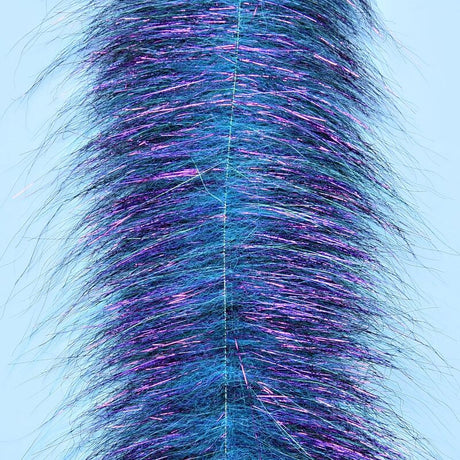 Close-up of a blue and purple feather against a light blue background