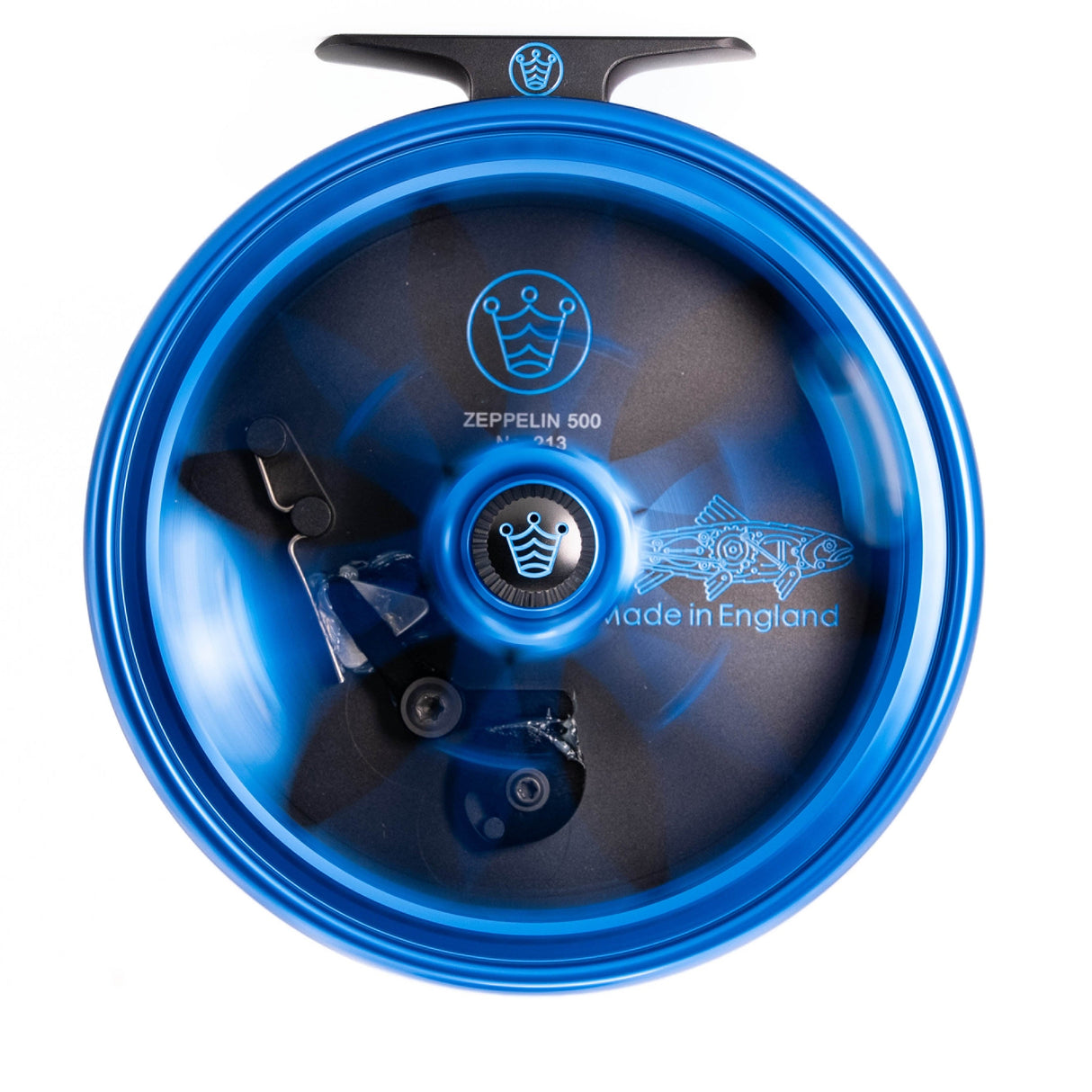 Kingpin Zeppelin 500 Bear Face Centerpin Reel - Blue & Black with Blue Handles
