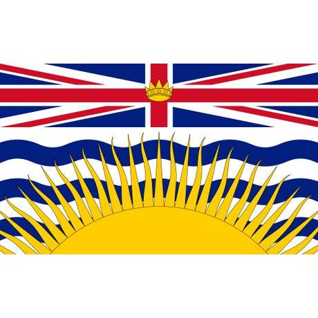 British Columbia provincial flag with Union Jack, crown, and rising sun