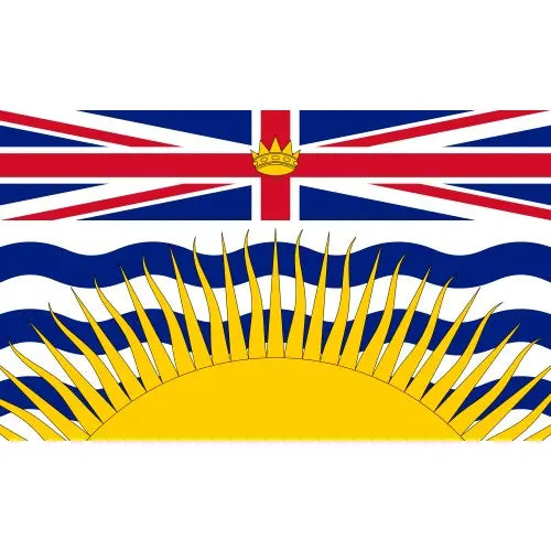 British Columbia provincial flag with Union Jack, crown, and rising sun
