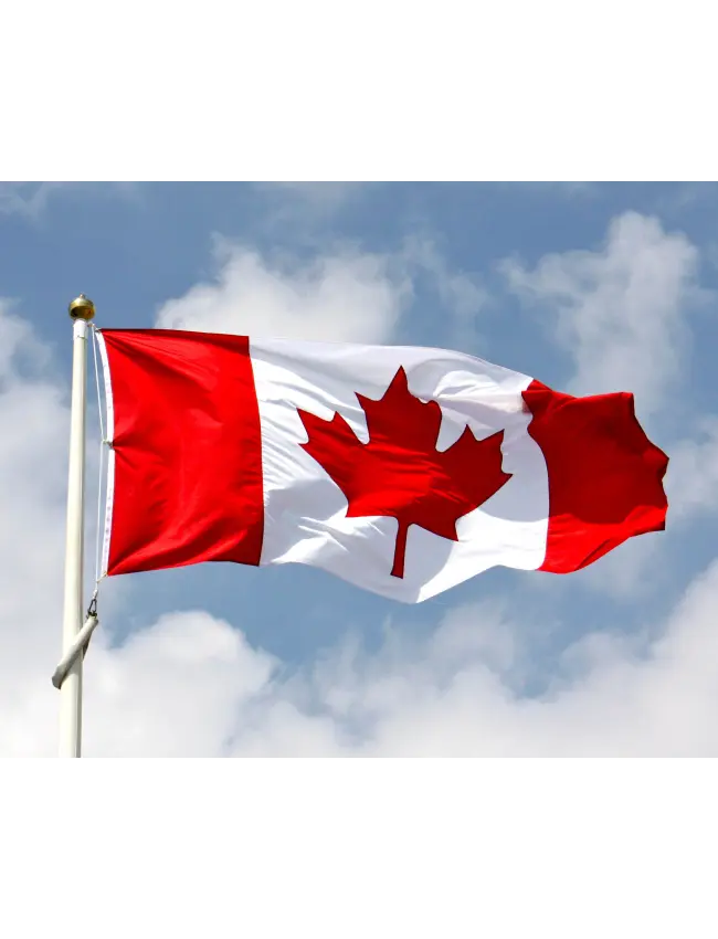 24 x 12-inch Canadian flag flying on a flagpole against a blue sky