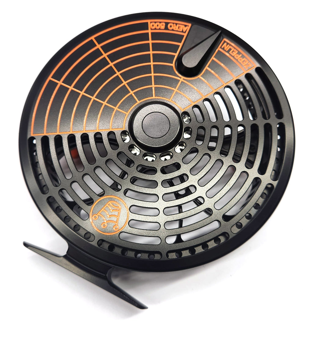 Kingpin Zeppelin Aero 500 Centerpin Reel - Special Edition Black with Orange Handles
