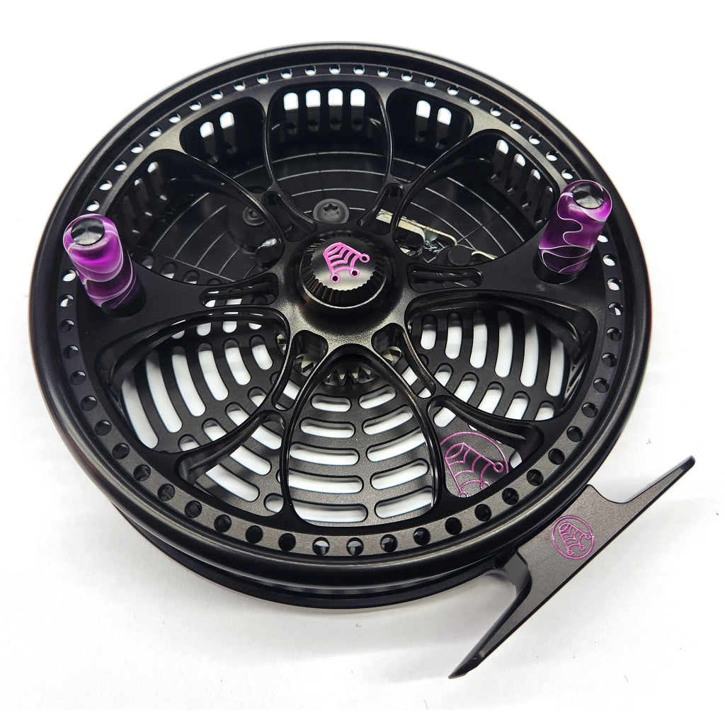 Kingpin Zeppelin Aero 500 Centerpin Reel - Special Edition Black with Purple Handles