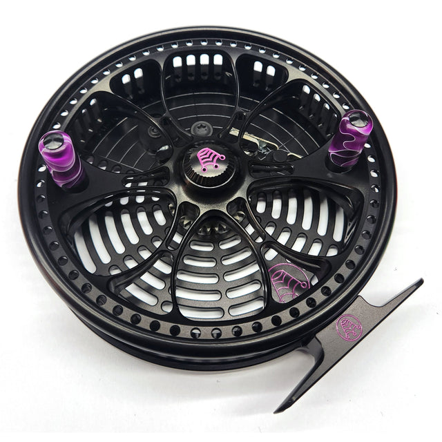 Kingpin Zeppelin Aero 500 Centerpin Reel - Special Edition Black with Purple Handles