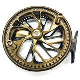Gold and black fishing reel on a white background Kingpin Zodiac 500 Centerpin Reel - Special Edition Black & Green/Gold