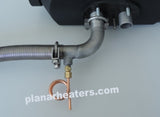 Planar P24-009 24 mm exhaust elbow with condensation drain installed on a diesel heater