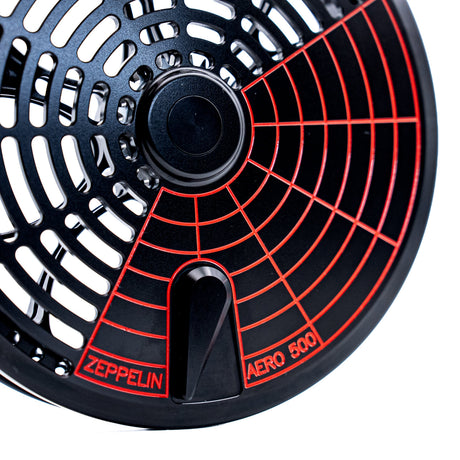 Kingpin Zeppelin Aero 500 Centerpin Reel - Black With Red Highlights