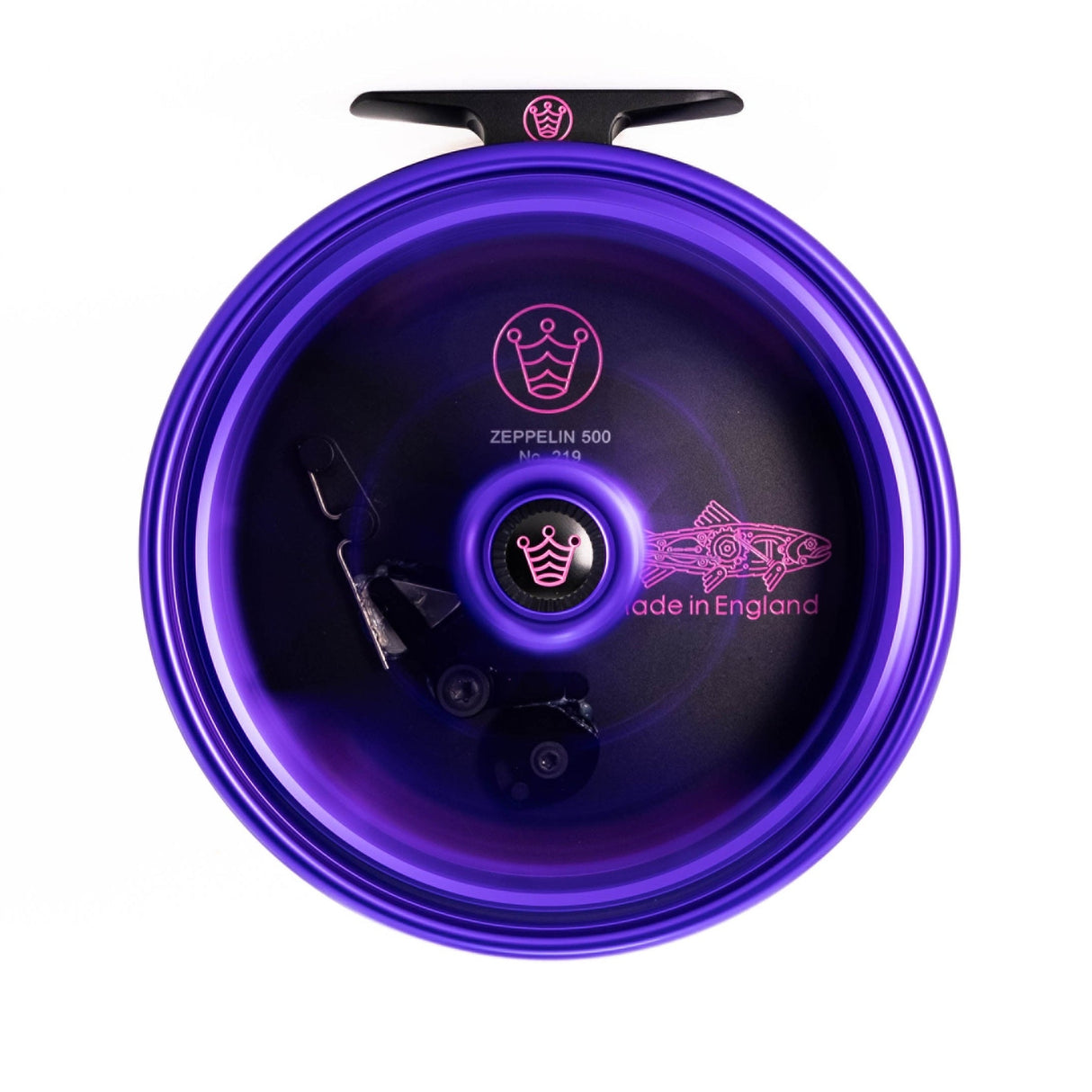 Kingpin Zeppelin 500 Bear Face Centerpin Reel - Purple & Black with CottonCandy handle