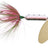 Fishing lure with pink and green feathers on a white background