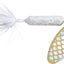 Fishing lure with white and gold details on a white background