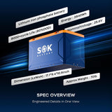 SOK 24V 150Ah LiFePO4 battery 3840Wh specifications, dimensions and weight