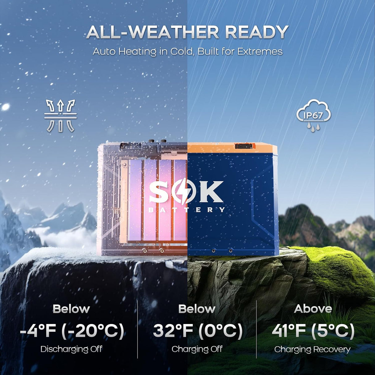 SOK 24V 150Ah LiFePO4 self-heating battery with IP67 weather protection