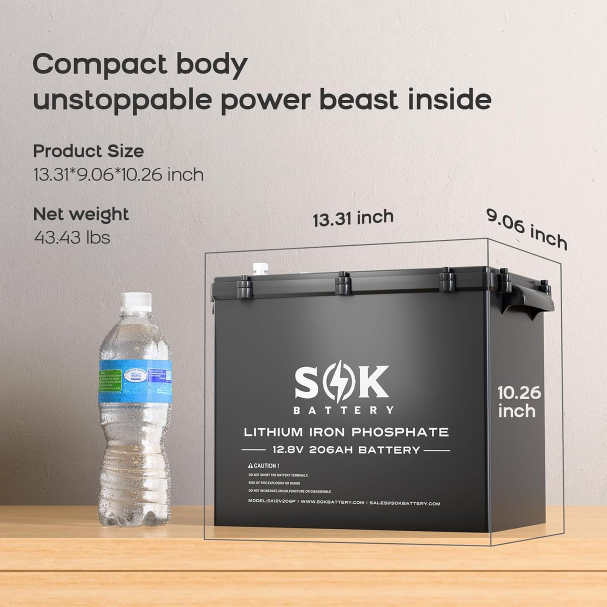 SOK SK12V206P 12V 206Ah LiFePO4 battery dimensions and weight