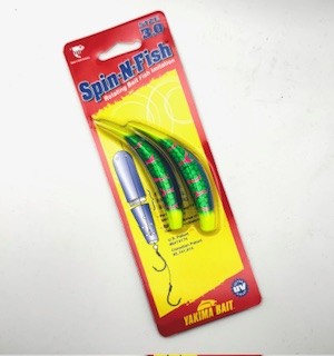 Spin-N-Fish fishing lure packaging with a white background
