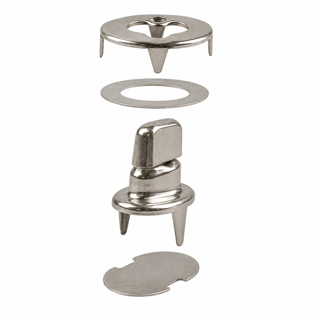 Stainless steel marine canvas turn button fastener kit with turn button, eyelet, backing washer, and prong components for securing boat covers and canvas enclosures.