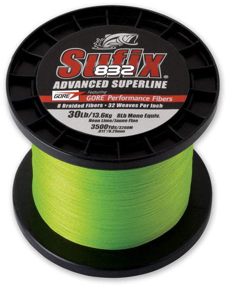 Sufix 832 Advanced Superline Braid 3500 yd bulk spool - Neon Lime