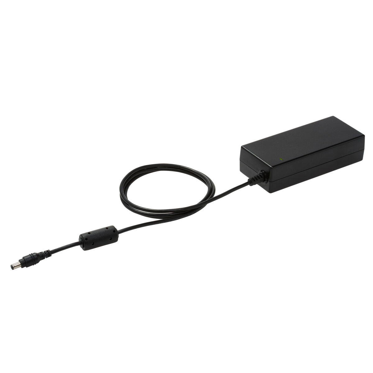 Black electronic device with cable on a white background