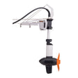 Side view of Torqeedo Travel Ultralight electric kayak motor with mounting bracket and propeller